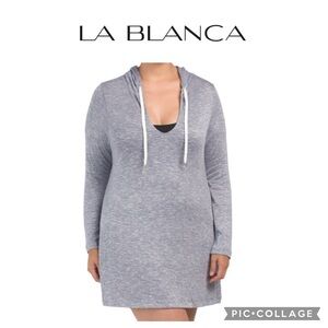 LA BLANCA Indigo Beach Sweater Hoodie swimsuit cover up gray plus size 2X NWT